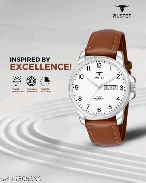 Analog New Track Number Dial Day Date Functioning Leather Strap Watch for Men - Image 4